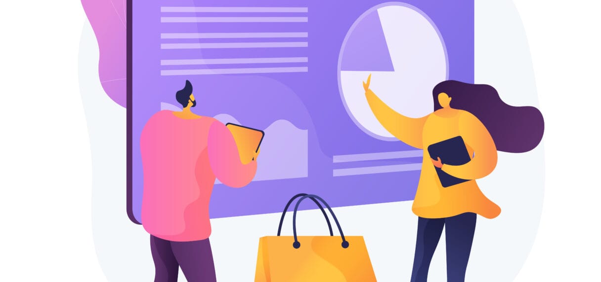 Illustration showing an ecommerce checkout interface with analytics and conversion metrics, representing Shopify Plus checkout optimization and revenue growth.