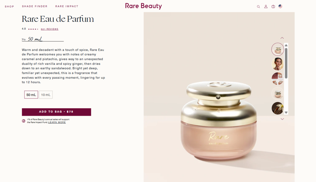 Rare Beauty Eau de Parfum product page on Shopify